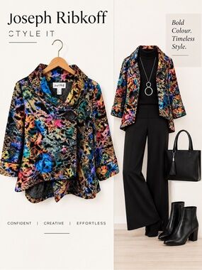 Rare Vintage Joseph Ribkoff Multicolor Abstract Print Swing Jacket Size 4